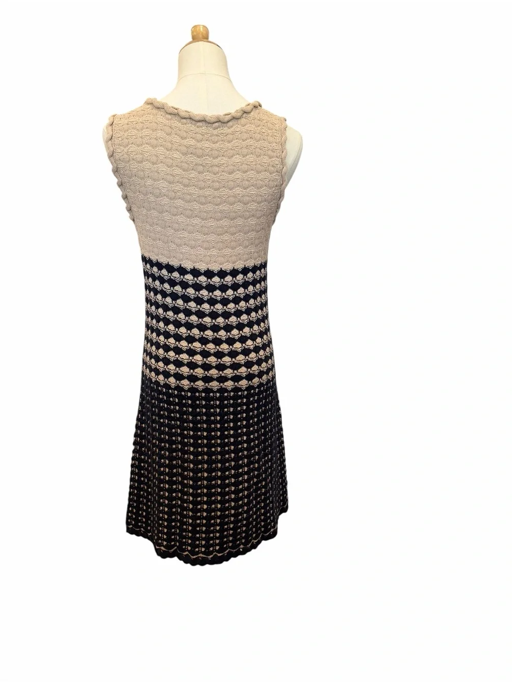 CHANEL Beige and Black Knit Sleeveless A-Line Dress